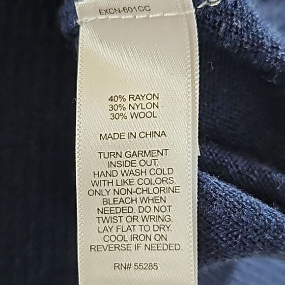 Express Women Pullover V Neck Lace Inset Wool Blend Sweater Navy Blue Size XS - Picture 6 of 11